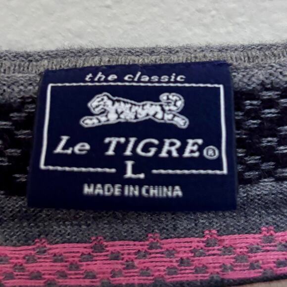 Vintage Le Tigre Y2K Fair Isle Knit Gray Pink Sweater Girls XL / Juniors XXS - Picture 3 of 8